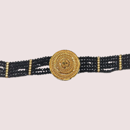 Handmade Brass Alloy Timeless Grace Black Beaded Choker Necklace